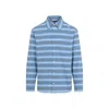 Marni Light Blue Cotton Turtleneck Polo With Horizontal Stripes In Blue