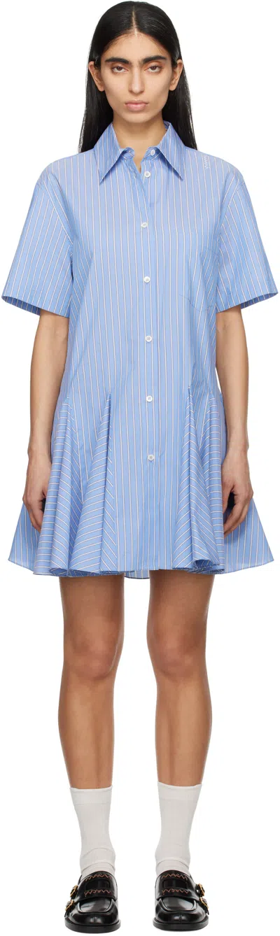 Marni Blue Cotton Poplin Striped Shirt Minidress In Stb61 Blue China