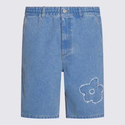 Marni Flower Patch Denim Bermuda Shorts In Blue