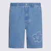 Marni Denim Shorts With Distressed And Elastic Waistband In Cobalt