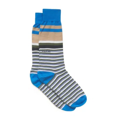 Marni Blue Cotton Socks With Mixed Stripes