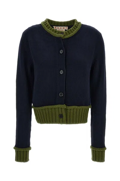 Marni Blue Crew-neck Boxy Fit Cardigan