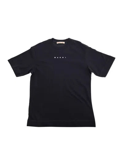 Marni Kids' Blue Crewneck T-shirt With Front Logo Print In Cotton Boy