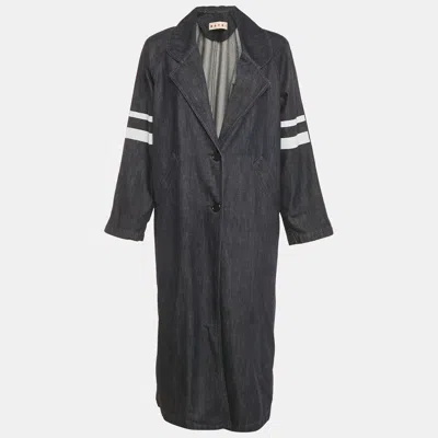 Pre-owned Marni Blue Denim Sleeve Print Oversized Coat S