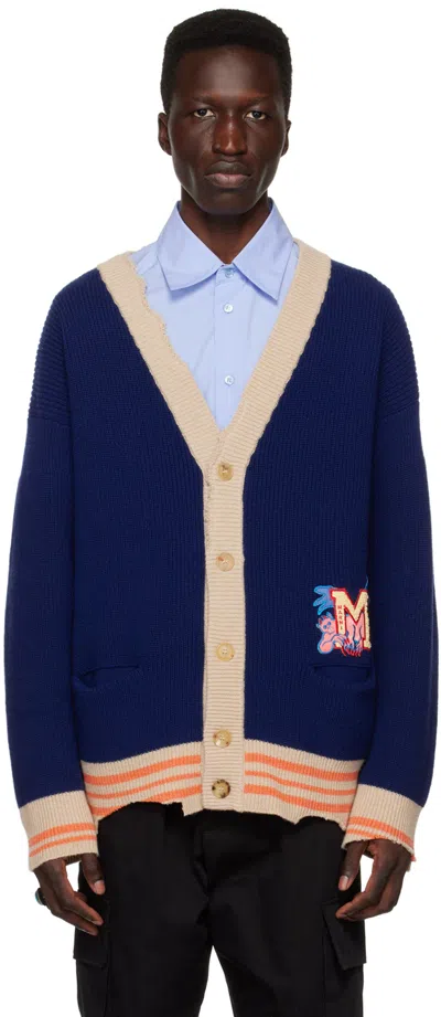 Marni Blue Distressed Patch Cardigan In 00b60 Ocean