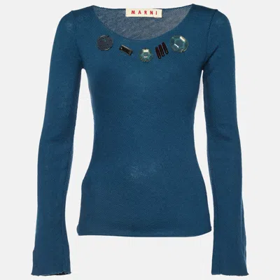Pre-owned Marni Blue Embellished Wool Full Sleeve Sweater S