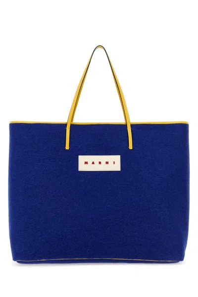 Marni Blue Felt Medium Janus Shopping Bag