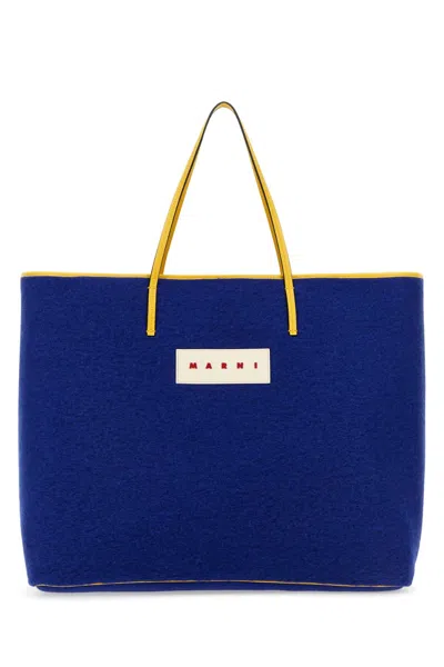 Marni Blue Felt Medium Janus Shopping Bag In Orange