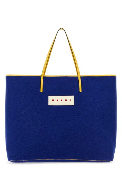 MARNI BLUE FELT MEDIUM JANUS SHOPPING BAG
