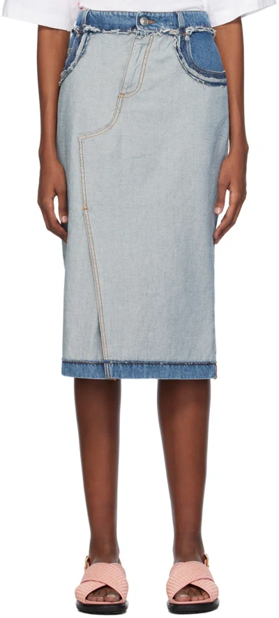 Marni Blue Five-pocket Denim Midi Skirt In Iob52 Azure