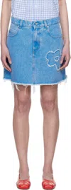Marni Floral Embroidered Denim Skirt In Blue