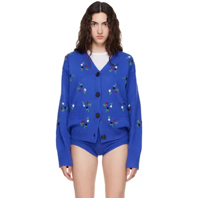 Marni Blue Floral Details Cardigan In Flb59bluette
