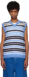 Marni Mens Striped-print V-neck Relaxed-fit Wool-blend Vest Blue Lilac In Stb26 Blue Lilac