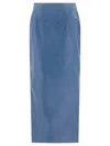 Marni Leather Slit-back Maxi Pencil Skirt In Navy