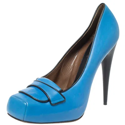 Marni Blue Leather Platform Loafer Pumps