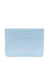 Marni Logo-embroidered Leather Card Holder In Blue