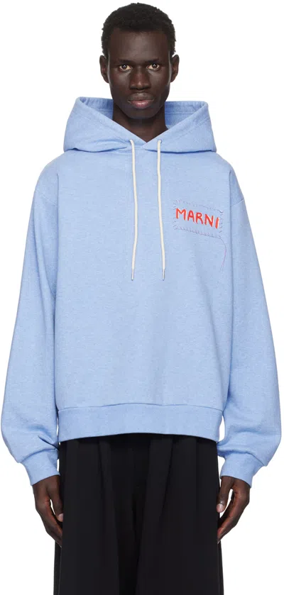 MARNI BLUE LOGO PATCH HOODIE 