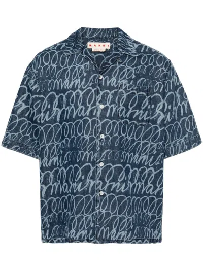 Marni Blue Logo-print Denim Shirt