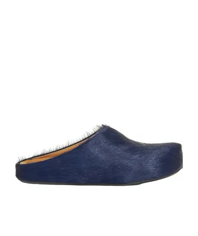 Marni Blue Long Hair Calfskin Fussbett Sabot