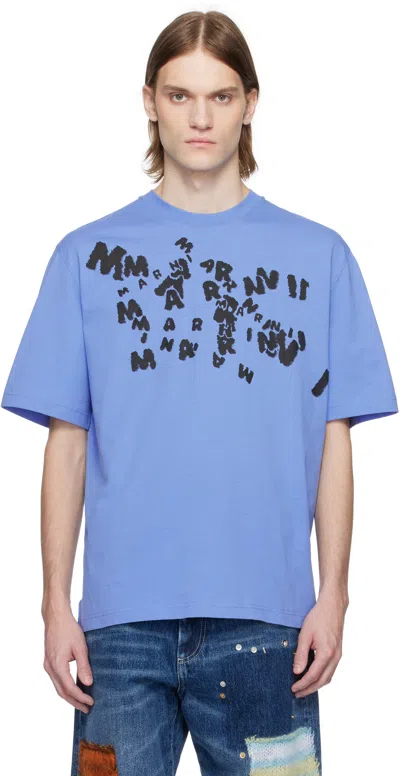 MARNI BLUE 'MARNI' CAOS LOGO T-SHIRT