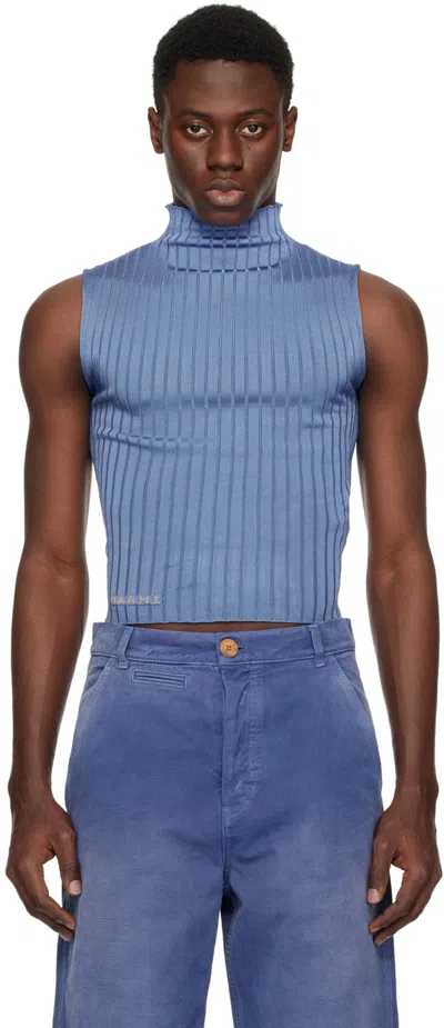 Marni High-neck Ribbed-knit Tank Top In Blue