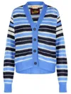 Marni Mohair Blend Striped V-neck Cardigan In Blue