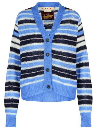 MARNI MARNI BLUE MOHAIR WOOL BLEND CARDIGAN