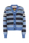 Marni Blue Mohair Wool Blend Cardigan In Blue