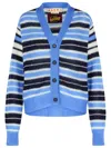 Marni Mohair Blend Striped V-neck Cardigan In Blue