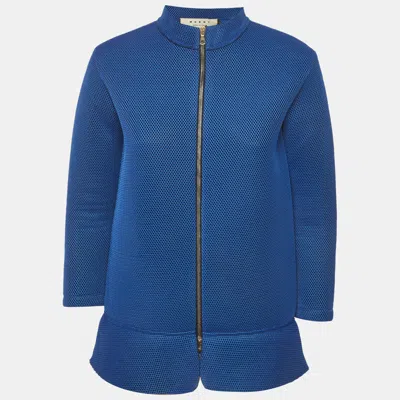 Pre-owned Marni Blue Neoprene Mesh Peplum Zip Up Jacket M