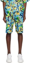 Marni Drawstring Waist Bermuda Shorts With Fish Pattern In Cfb39 Powder Blu