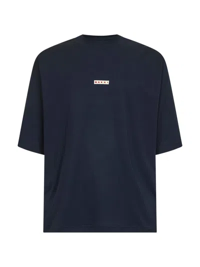 MARNI BLUE ORGANIC COTTON MARNI LABEL T-SHIRT