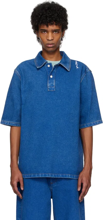 Marni Blue Oversize Denim Polo In Bdb60 Ocean