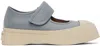 Marni Gray Calfskin Low-top Sneakers With Hook-and-loop Closure In 00n34 Dolphin