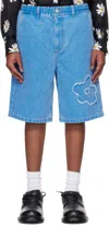 Marni Denim Shorts With Distressed And Elastic Waistband In Pcb44 Cobalt