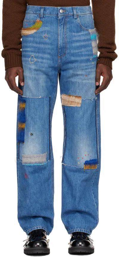 Marni Mens Mohair Patch Embellished Blue Jeans