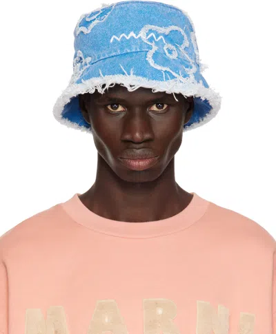 MARNI BLUE PATCHED DENIM BUCKET HAT