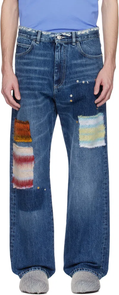 Marni Blue Patchwork Denim Jeans In 00b90 Ultramarine