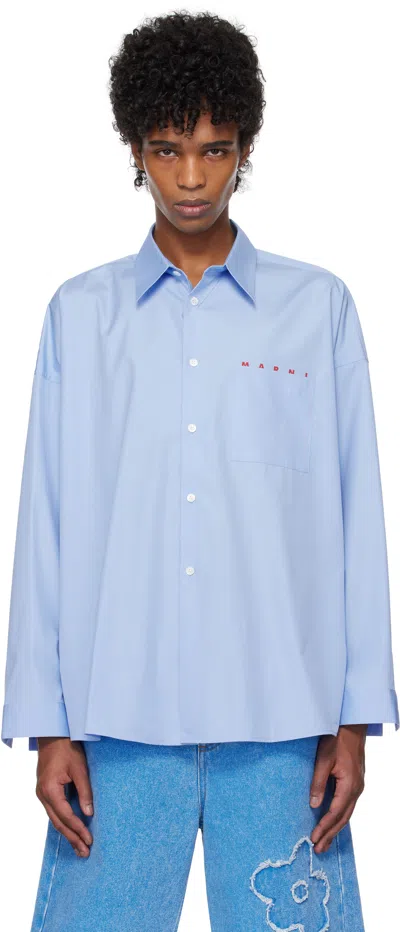 Marni Blue Peeping  Logo Shirt In L2b50 Iris Blue