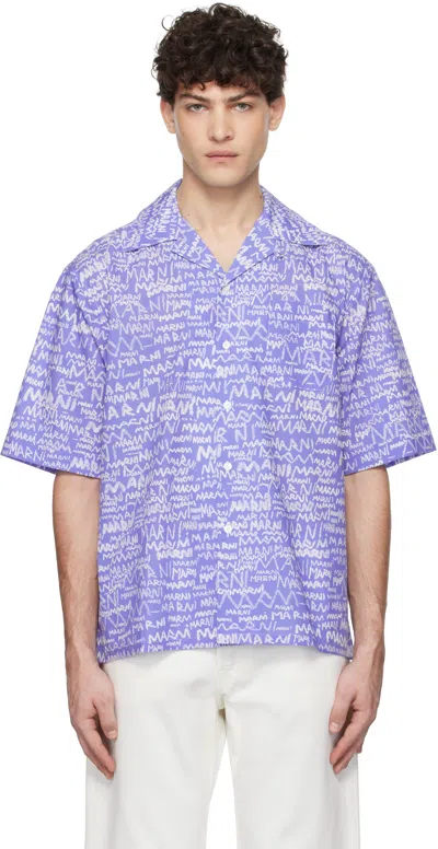 Marni Blue Pencil Logo Shirt In Mpb26 Blue Lilac