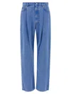 Marni Wide-leg Pleat Jeans With Contrast Stitching And Suede Logo In Blue