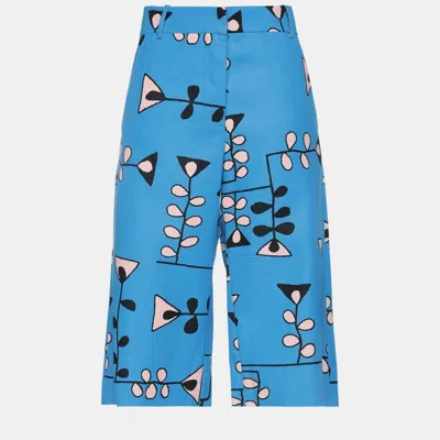 Pre-owned Marni Blue Print Cotton Cropped Trousers Size 38