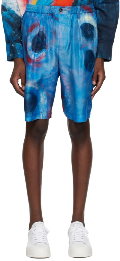 Marni Blue Printed Shorts In Bbb44 Cobalt