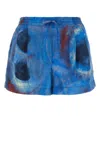 Marni Silk Shorts With Elastic Waist And Tie Detail In Blue