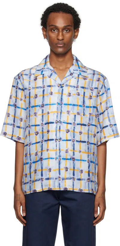 Marni Mens Habotai Silk Saraband Print Bowling Shirt In Blue/yellow