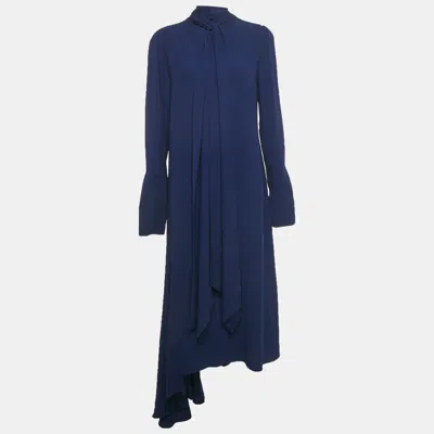 Marni Blue Satin Neck Tie Scarf Detail Maxi Dress