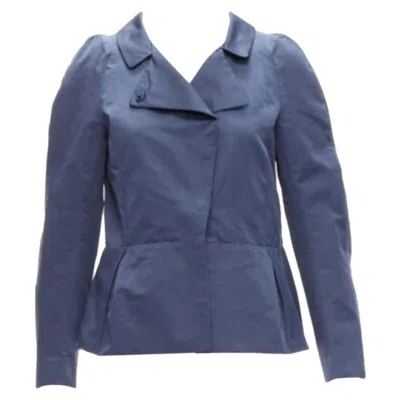 Pre-owned Marni Blue Satin Structural Puff Shoulder Peplum Minimal Cropped Jacket It42 M