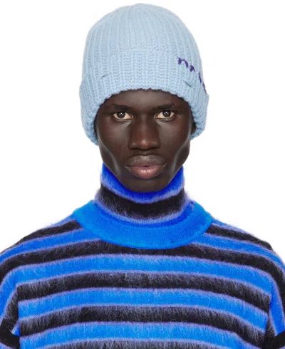 Marni Blue Shetland Wool Beanie In 00b29 Smoke Blue