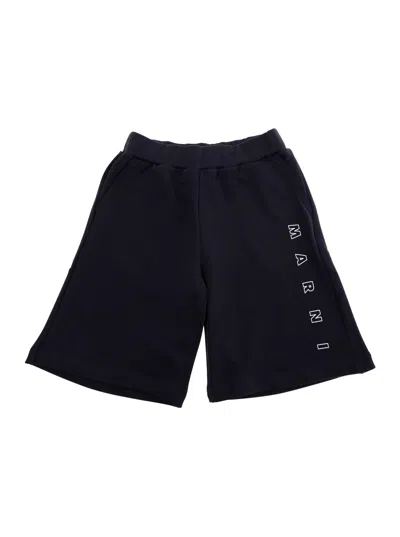 Marni Kids' Blue Shorts With Elastic Waist And Logo Lettering On The Front In Cotton Boy