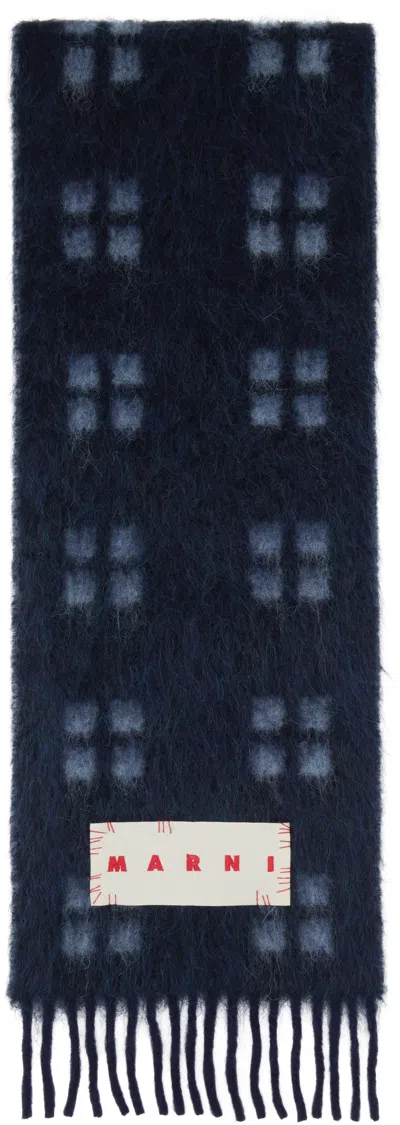 Marni Check Scarf In Chb99 Blublack